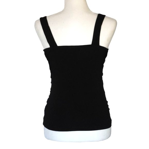 Y2K iz Byer California Tank Top Size Medium Black Metallic Silver Lace Ruched NO - Picture 8 of 11